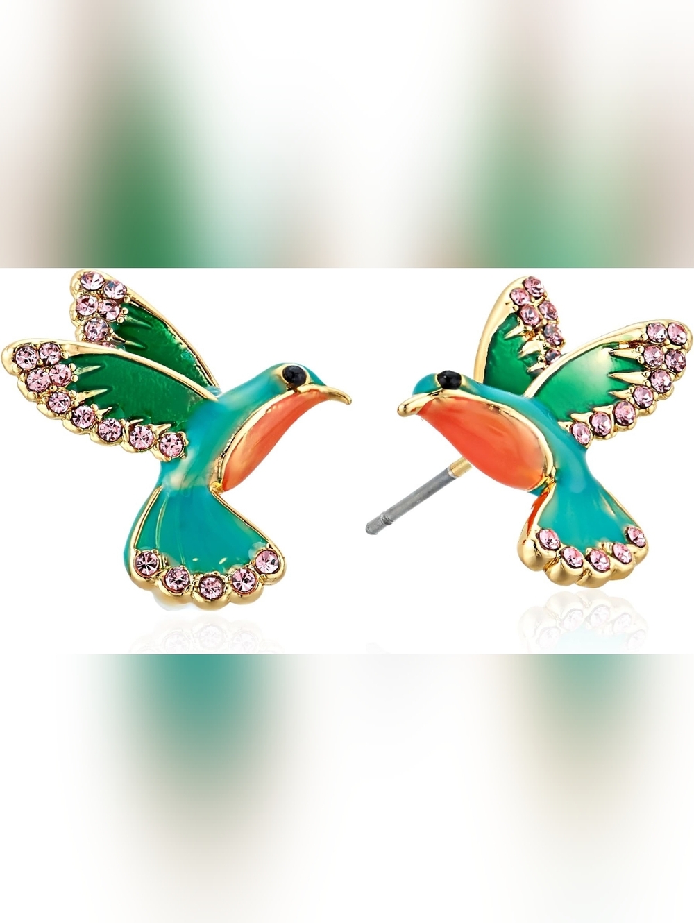 kate spade enamel green and pink hummingbird stud earrings - Picture 5 of 6